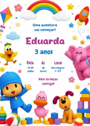 Convite de Aniversário Pocoyo para Editar