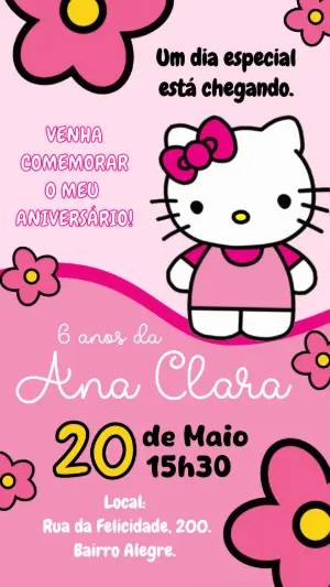 Convite Animado Aniversário Hello Kitty para Editar Online