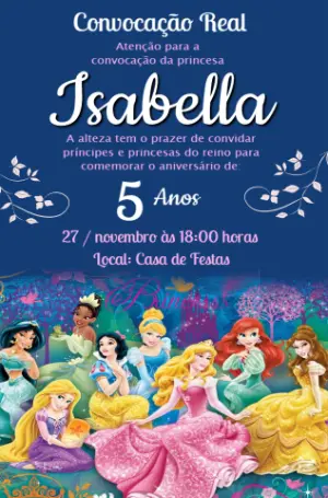 Convite Aniversário Princesas Disney para Editar Online