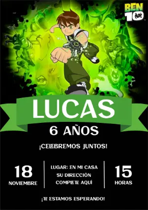 Invitación de Cumpleaños de Ben 10 para Editar Online