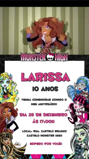 Convite Animado Monster High Aniversário para Editar