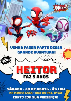Convite de Aniversário Spidey e Amigos para Editar Online