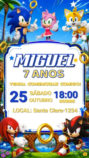 Convite Digital Sonic: Modelo Editável para Aniversário Infantil