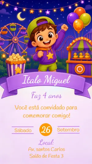 Convite de Aniversário Parque de Diversões para Editar Online