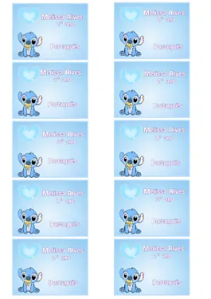 Etiqueta Escolar Stitch Fofo Azul Modelo Editável para Imprimir