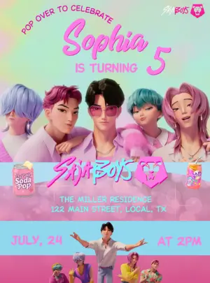 Demon Hunter K-Pop Boy Band Birthday Invitation Editable Template