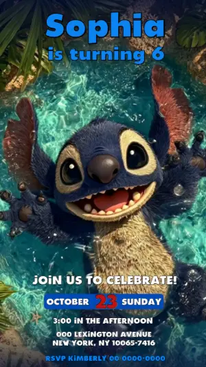 Animated Stitch Birthday Invitation Video | Editable Template