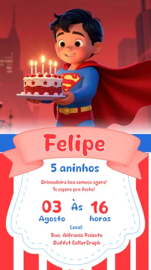 Convite de Aniversário Super-Homem Fofo para Editar
