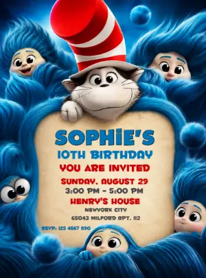 Editable Cat in the Hat Birthday Invitation Template for Kids