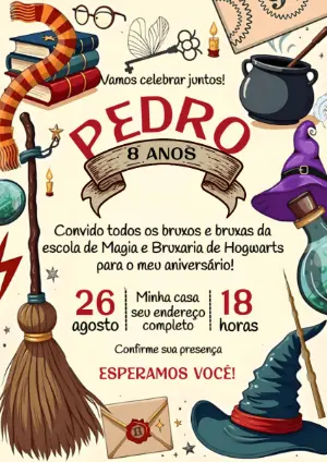 Convite Aniversário Harry Potter para Editar Online