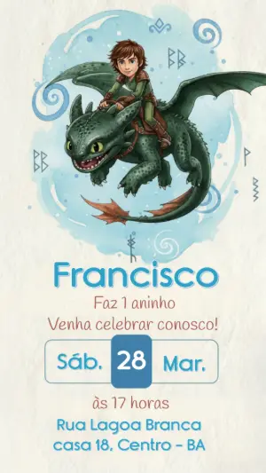 Convite Como Treinar o Seu Dragão em aquarela para editar