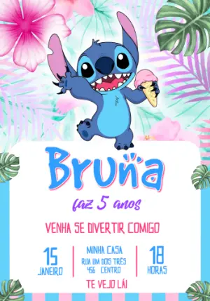 Convite de Aniversário Stitch Tropical para Editar Online