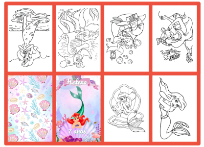 Mini Livro de Colorir A Pequena Sereia com Convite e Desenhos para Colorir