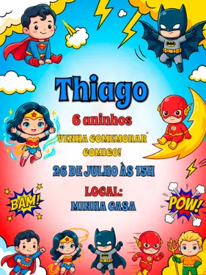 Convite de Aniversário Super Heróis Baby para Editar