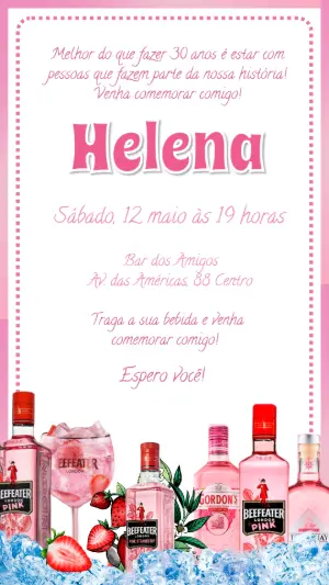 Convite de Aniversário Adulto Tema Gin Rosa Editável