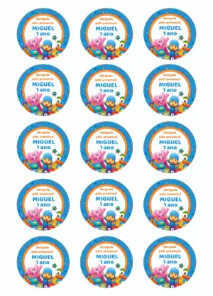 Adesivo Redondo Pocoyo para Festa Infantil Editável