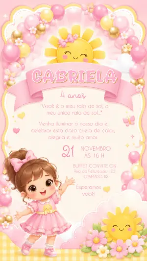 Convite de Aniversário Meu Raio de Sol Editável
