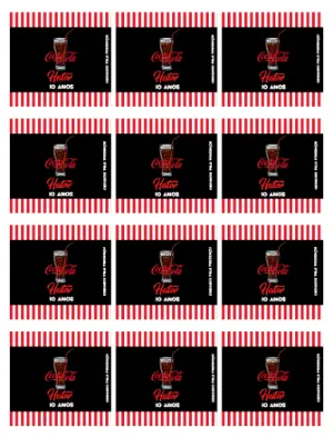 Adesivo para Bala Personalizada de Aniversário Tema Coca-Cola