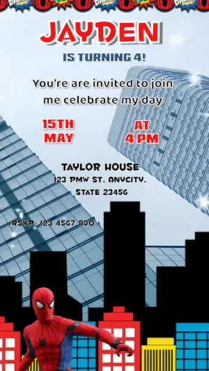 Animated Black Spider-Man Birthday Video Invitation to Edit