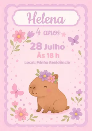 Convite de Aniversário Capivara Fofa para Editar Online