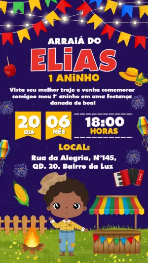 Convite de Aniversário Arraiá Infantil Colorido para Editar
