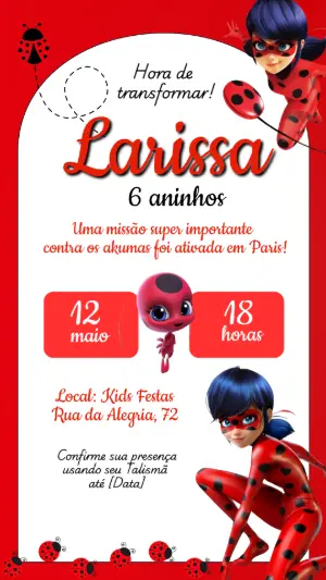 Convite de Aniversário Ladybug Miraculous para Editar