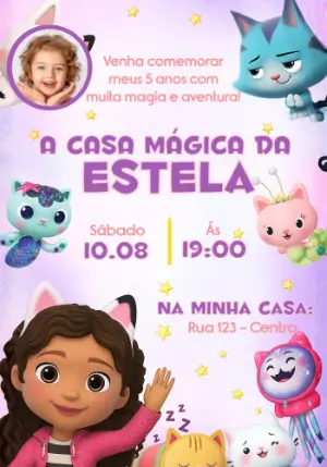 Convite A Casa Mágica da Gabby com Foto para Editar Online