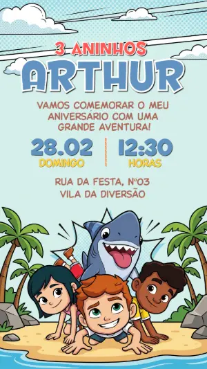 Convite de Aniversário Infantil Aventura com Tubacão Editável