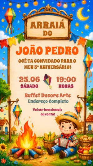 Convite de Aniversário Festa Junina Infantil para Editar