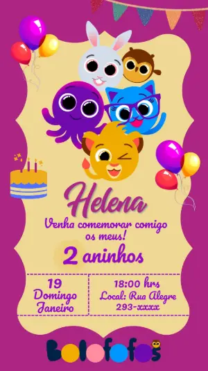 Convite de Aniversário Bolofofos Colorido para Editar