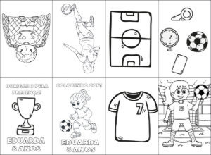 Mini Livro de Colorir Futebol Editável Online para Aniversário