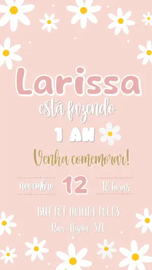 Convite Aniversário Margaridas Delicado para Editar Online