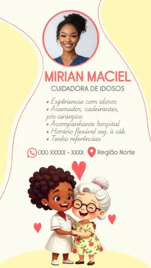 Cartão de Visita Cuidador de Idosos com Ilustração para Editar