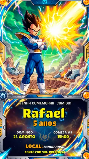 Convite de Aniversário Vegeta Dragon Ball Z Editável