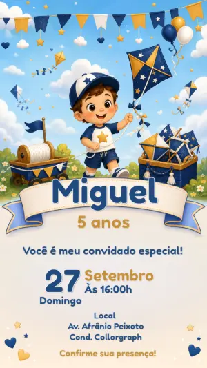 Convite de Aniversário Infantil Tema Pipa Editável