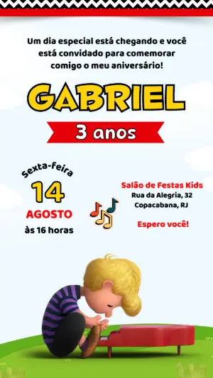 Convite Animado Aniversário Snoopy e Peanuts para Editar