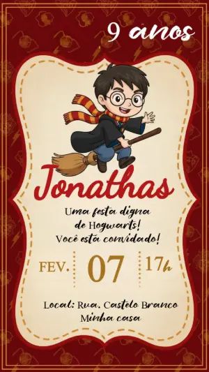 Convite de Aniversário Harry Potter Infantil para Editar