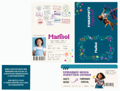 Modelo de Convite Passaporte Encanto para Aniversário Editável