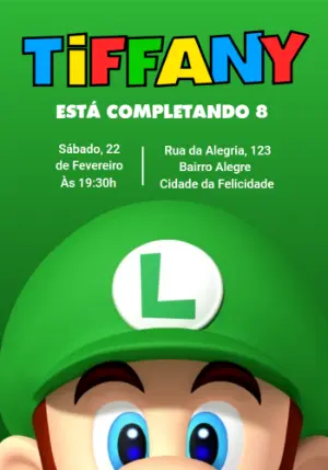 Convite de Aniversário Luigi Super Mario para Editar Online