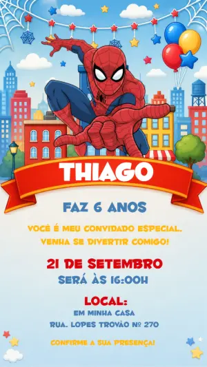 Convite de Aniversário Homem-Aranha para Editar