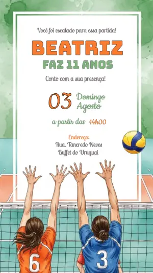 Convite de Aniversário Vôlei para Editar Online