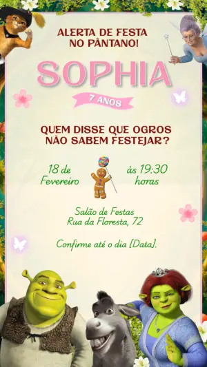 Convite de Aniversário Shrek