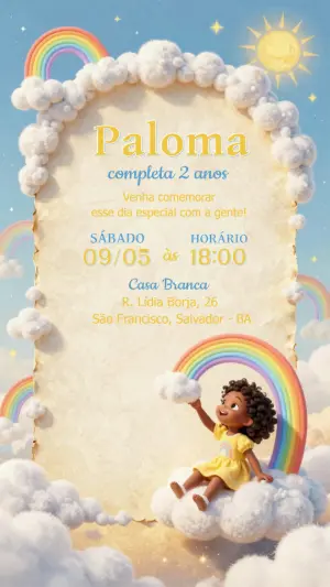 Convite Aniversário Infantil Arco-íris Menina Modelo Editável