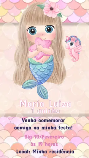 Convite de Aniversário Sereia Fofa para Editar Online