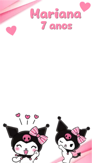 Moldura de Aniversário Kuromi Rosa e Preto para Editar Online