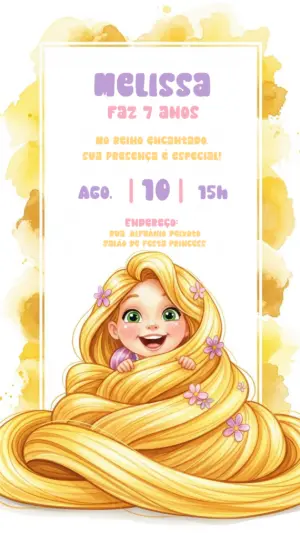 Convite de Aniversário Enrolados Rapunzel para Editar Online