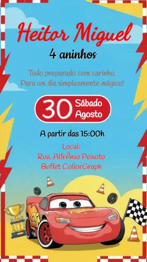 Convite de Aniversário Carros Relâmpago McQueen Editável