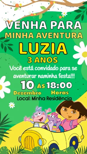 Convite de Aniversário Dora Aventureira Colorido para Editar