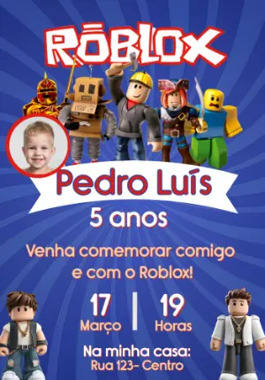 Convite Roblox com Foto para Aniversário de Menino Editável
