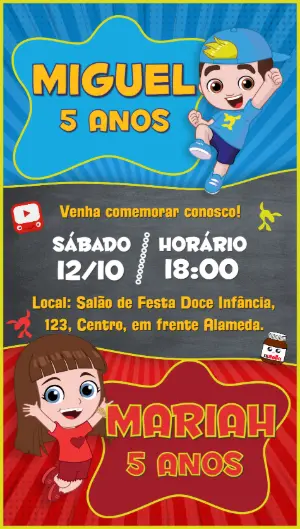 Convite Duplo Aniversário Luccas e Gi Neto para Editar